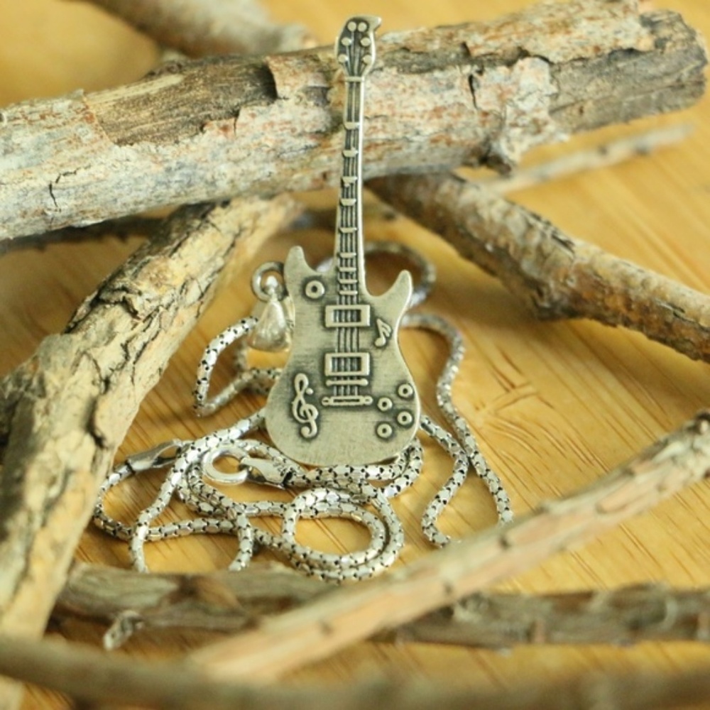 Sterling Silver GUITAR MEN'S SILVER NECKLACE - Picture 2 of 8